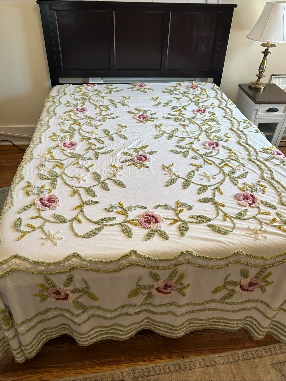 Vintage Chenille damask 3D bed spread queen